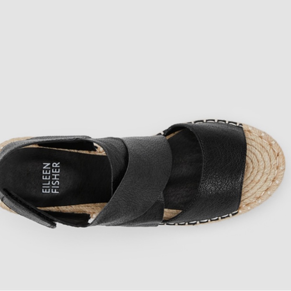 NWT Eileen Fisher Willow tumbled black leather wedge espadrille Sz 7.5 - Picture 3 of 12
